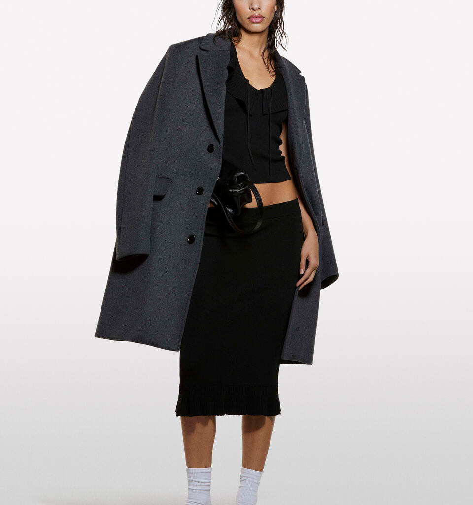 Black knit skirt with rouches - women's midi skirts - Black | Sisley image number 1